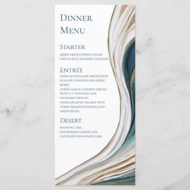 Menu mariage - Moderne - Bleu et Or - Menu (Devant)