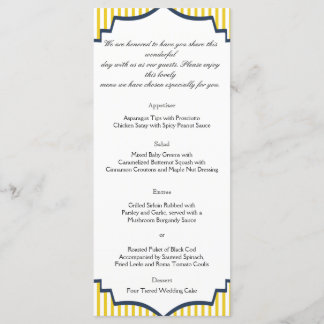 Menu Mariage moderne bleu jaune en bande