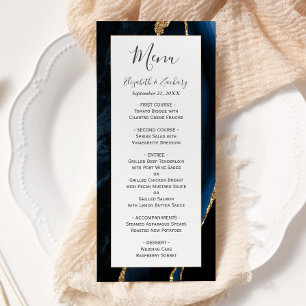 Menu Mariage Moderne Bleu Nuit Agate Or
