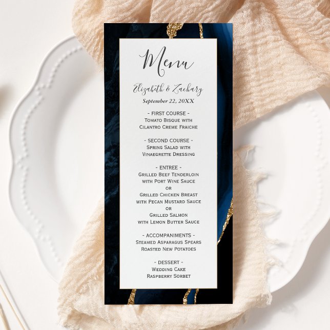 Menu Mariage Moderne Bleu Nuit Agate Or (Créateur téléchargé)