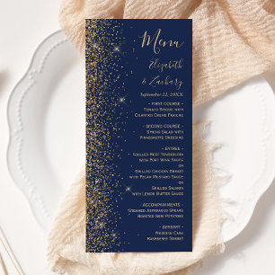 Menu Mariage Moderne Bleu Nuit Paillettes Dorées sur le