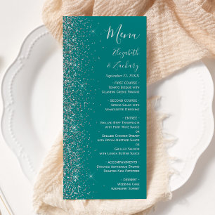 Menu Mariage Moderne Bleu Turquoise Paillettes Argentée