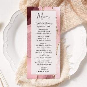 Menu Mariage moderne Blush Pink Gold Agate