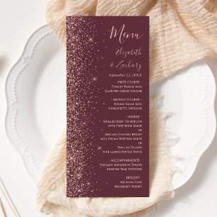 Menu Mariage Moderne Bordure Pailletée Bourgogne Or Ros