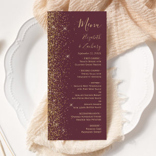 Menu Mariage Moderne Bordure Pailletée Or Burgundy Fonc