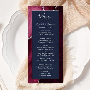 Menu Mariage Moderne Bourgogne Argent Agate Bleu Marine