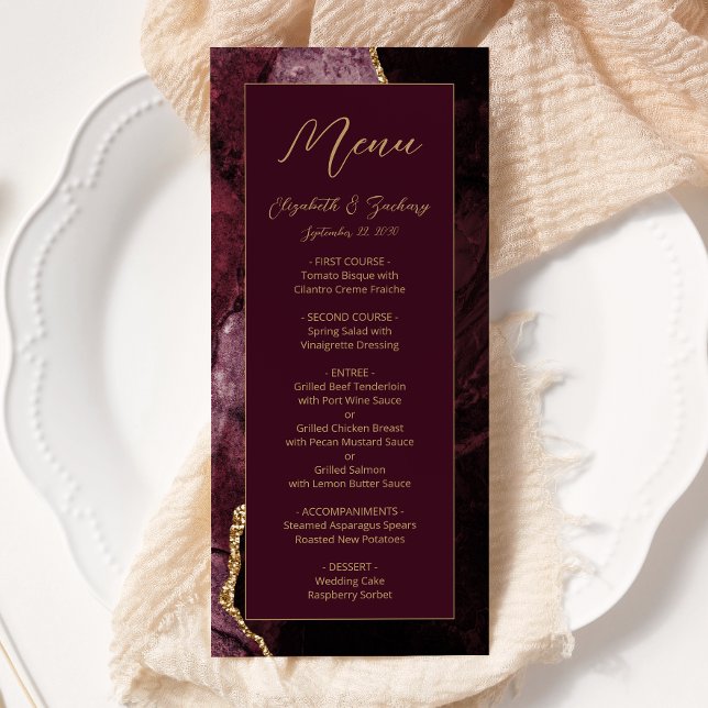 Menu Mariage Moderne Bourgogne Or Agate (Créateur téléchargé)