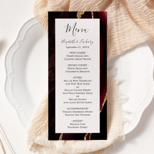 Menu Mariage Moderne Burgundy Gold Agate Blush