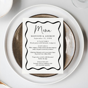 Menu Mariage Moderne Cadre Ondulé Crème et Noir