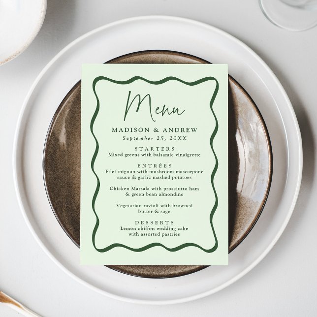 Menu Mariage Moderne Cadre Vert Ondulé (Créateur téléchargé)