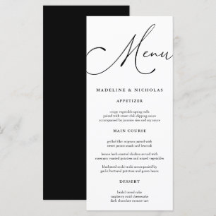Menu Mariage moderne calligraphié noir et blanc
