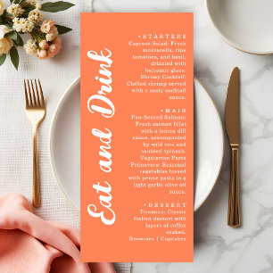 Menu Mariage Moderne Corail Orange Manger et Boire