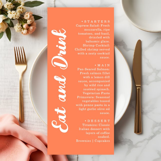 Menu Mariage Moderne Corail Orange Manger et Boire (Créateur téléchargé)