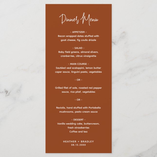 Menu Mariage Moderne Cuivre Minimaliste (Devant)