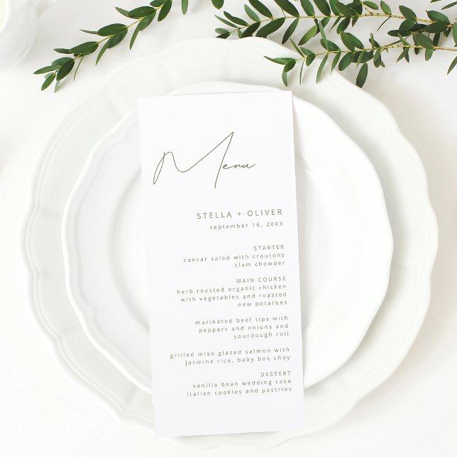 Menu Mariage Moderne de Calligraphie Verte Sauge (Modern Sage Green Calligraphy Wedding Menu)