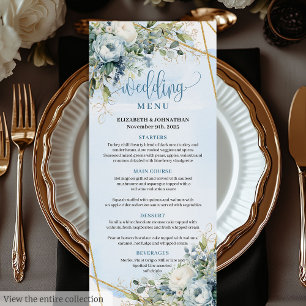 Menu Mariage moderne Dusty Blue Green Gold Frame