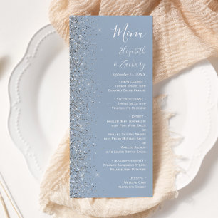Menu Mariage moderne Dusty Blue Silver Parties scintill