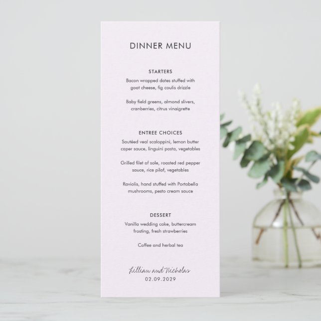 Menu Mariage Moderne Élégant au Lilas (Debout devant)