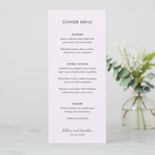 Menu Mariage Moderne Élégant au Lilas