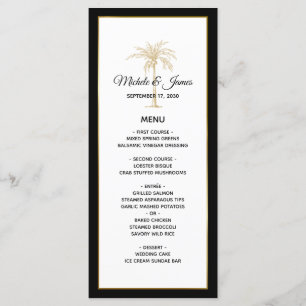 Menu Mariage Moderne Élégant avec Palmier en Or