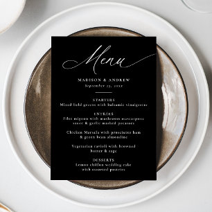 Menu Mariage Moderne Élégant Calligraphie Noir et Blanc