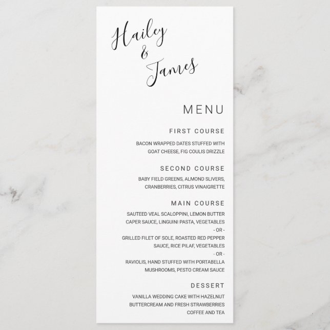 Menu Mariage Moderne Élégant Noir et Blanc (Devant)