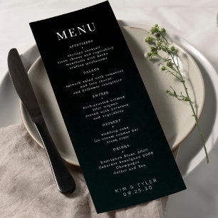 Menu Mariage moderne élégant noir et blanc simple