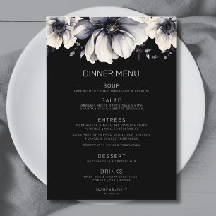 Menu Mariage moderne élégant noir floral