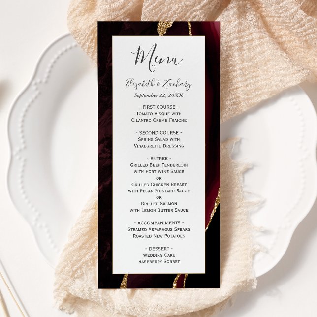 Menu Mariage Moderne en Agate et Or de Bourgogne (Créateur téléchargé)