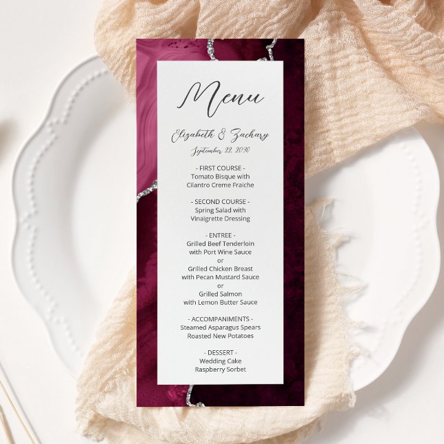 Menu Mariage Moderne en Bourgogne et Agate Argenté (Créateur téléchargé)