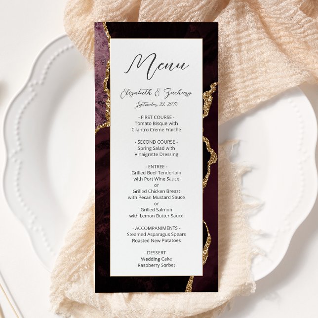 Menu Mariage Moderne en Bourgogne et Agate Dorée (Créateur téléchargé)