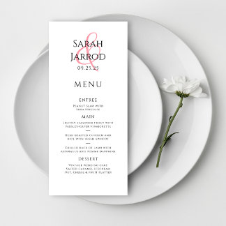 Menu Mariage moderne et élégant corail rose