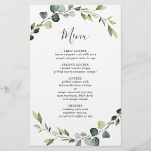 Menu Mariage moderne Eucalyptus Wreath Diner Menu