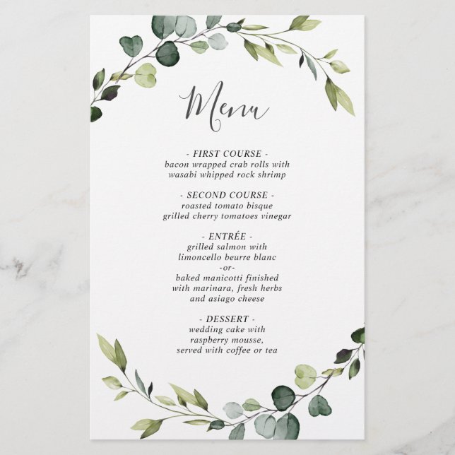 Menu Mariage moderne Eucalyptus Wreath Diner Menu (Devant)