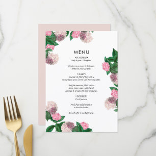 Menu Mariage Moderne Floral Végétal Hortensia Rose