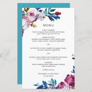 Menu Mariage moderne Floral Vibrant