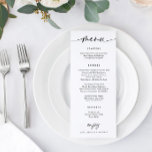 Menu Mariage moderne Fun Décontracté écriture manu<br><div class="desc">Impressionnez vos invités avec ce menu minimaliste moderne de mariage à écriture manuscrite. Avec son design épuré et son écriture manuscrite ludique, ce menu est l'ajout parfait à votre décor de réception de mariage. Ce menu mariage, qui comprend les plats que vous avez choisis, est un excellent moyen de tenir...</div>