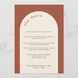 Menu Mariage moderne géométrique en terre cuite beige A