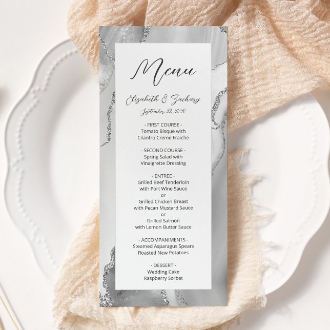 Menu Mariage moderne gris argenté (Créateur téléchargé)