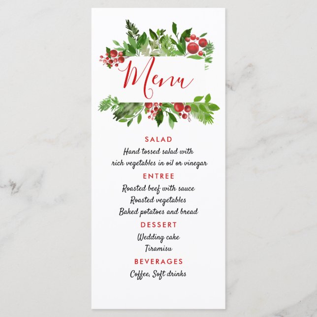 Menu Mariage moderne Holly Red Berry Christmas (Devant)