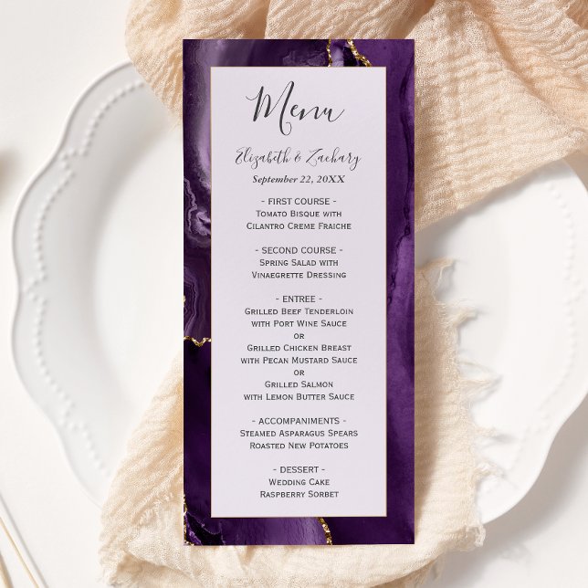 Menu Mariage Moderne Lavande Agate Or Pourpre (Créateur téléchargé)