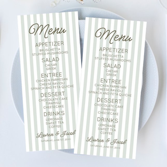 Menu Mariage Moderne Minimaliste Bandes Vertes (Créateur téléchargé)