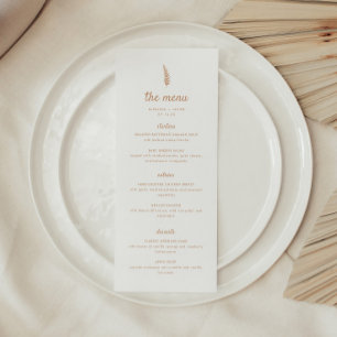 Menu Mariage Moderne Minimaliste Blanc & Feuille Beige