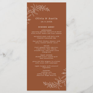 Menu Mariage Moderne Minimaliste Bohème en Terracotta p