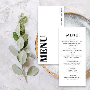 Menu Mariage Moderne Minimaliste Gras Noir et Blanc
