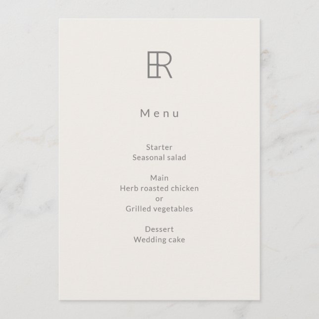 Menu Mariage Moderne Minimaliste Monogramme (Devant)
