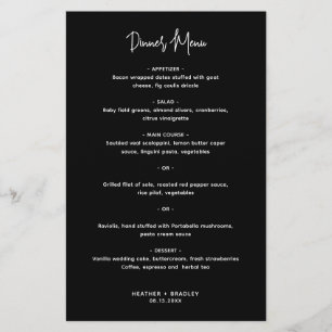 Menu Mariage moderne minimaliste noir élégant Heat
