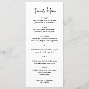 Menu Mariage moderne minimaliste noir et blanc