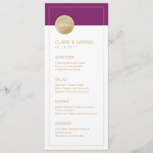 Menu mariage moderne minimaliste violet vinicole