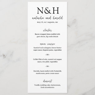 Menu Mariage Moderne Monogramme Gras Noir et Blanc